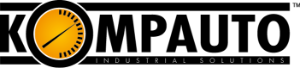 Logotyp kompauto i svart med gul mätare