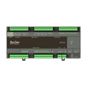 Industriell programmerbar logisk styrenhet (plc) från BCS-XP315, med flera in- och utgångsportar, displaylampor och Ethernet-anslutning.