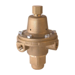 Control Air 3500 pressure relief valve with flange connection, marked "in" and "out" on the body.