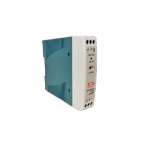 En Neuron 24VDC PSU isolerad på en vit bakgrund.